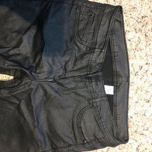 Black leather denim jeggings